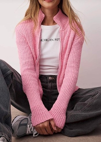 Pembe Örgü Kadın Hırka - Görsel 4