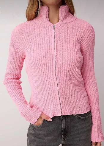 Pembe Örgü Kadın Hırka - Görsel 2