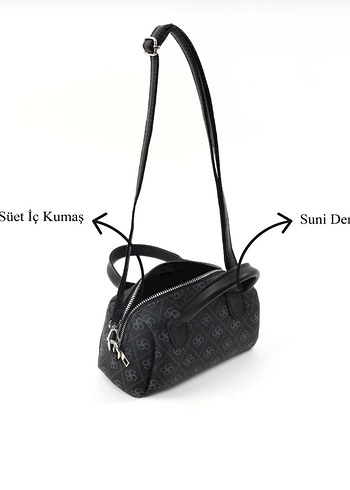 Siyah Desenli Tokalı Kadın Çanta - Görsel 5