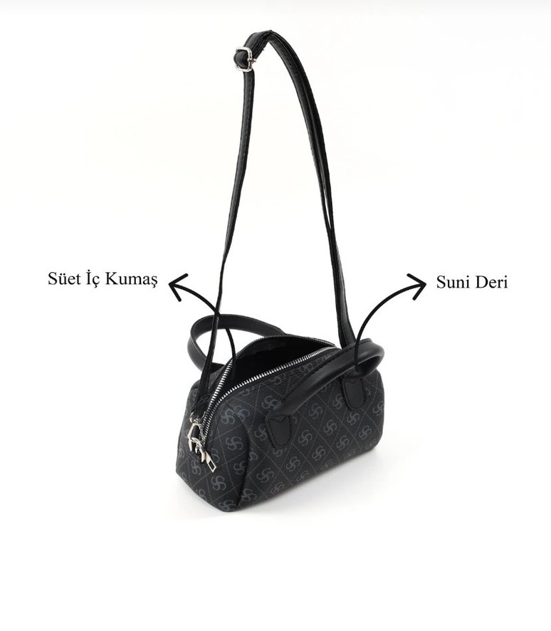 Siyah Desenli Tokalı Kadın Çanta - Görsel 5