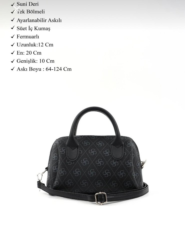 Siyah Desenli Tokalı Kadın Çanta - Görsel 3