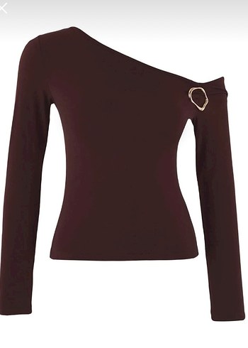 Kahverengi Tek Omuzlu Tokalı Kadın Bluz - Görsel 3