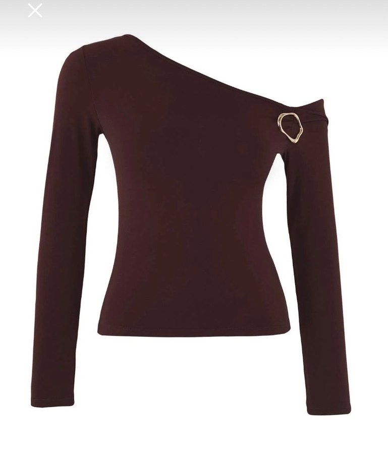 Kahverengi Tek Omuzlu Tokalı Kadın Bluz - Görsel 3