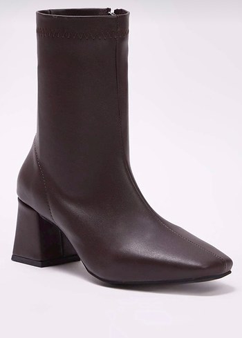 Kahverengi Deri Kadın Topuklu Bot - Görsel 2