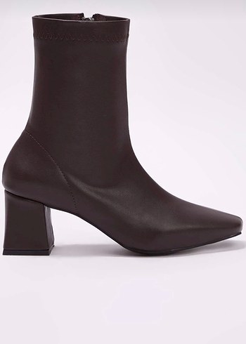 Kahverengi Deri Kadın Topuklu Bot - Görsel 3