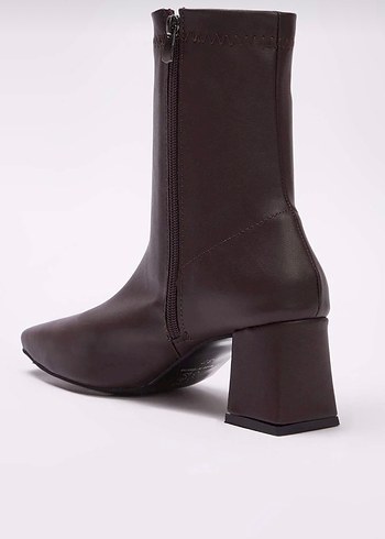 Kahverengi Deri Kadın Topuklu Bot - Görsel 4