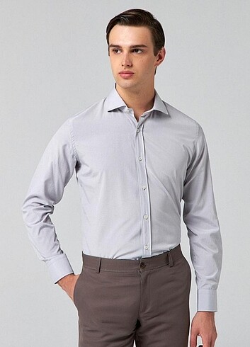 D's Damat Slim Fit Gri Italyan Yaka Gömlek