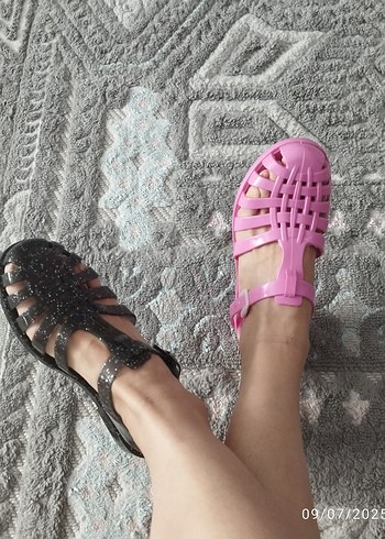 Pembe Simli kadinKauçuk Sandalet