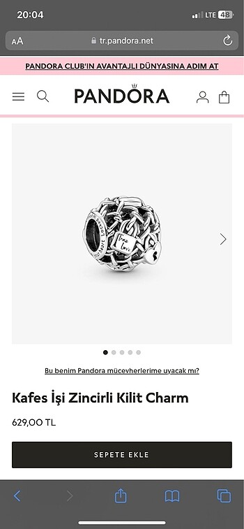 Beden Pandora Kafes İşi Zincirli Kilit Charm