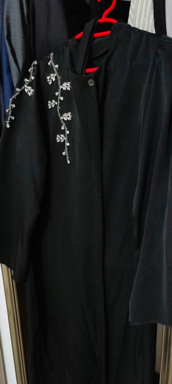 Nakışlı Siyah Uzun Kadın ferace - Görsel 2