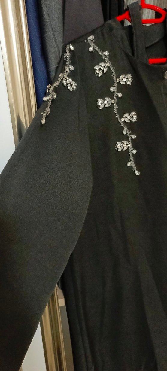 Nakışlı Siyah Uzun Kadın ferace - Görsel 4