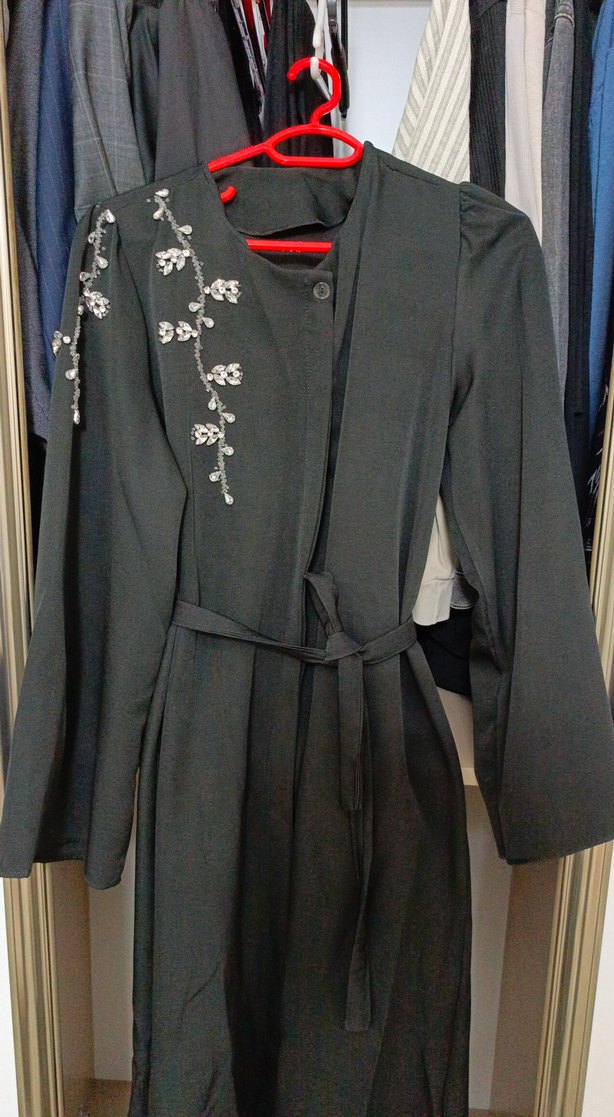 Nakışlı Siyah Uzun Kadın ferace - Görsel 5