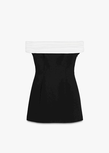 Beyaz Omuz Detaylı Siyah Mini Elbise - Görsel 2