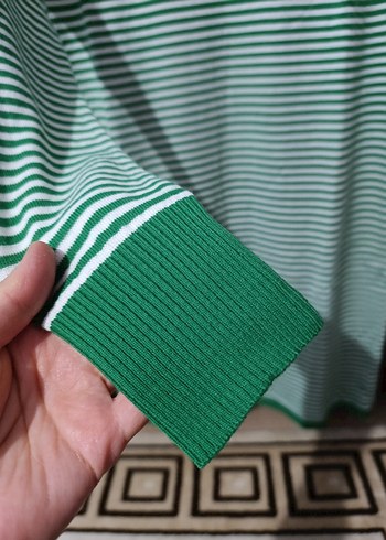 40 Beden Yeşil Çizgili Triko Midi Tunik