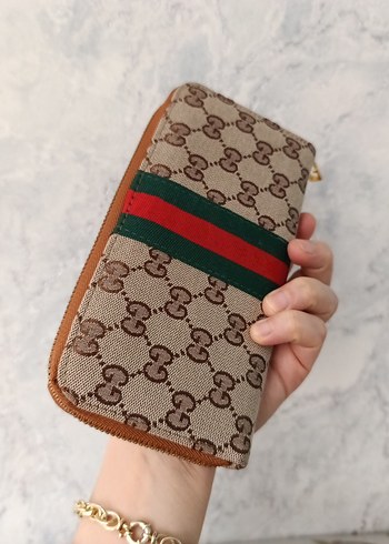 Kahverengi Gucci Baskılı Fermuarlı Cüzdan - Görsel 2
