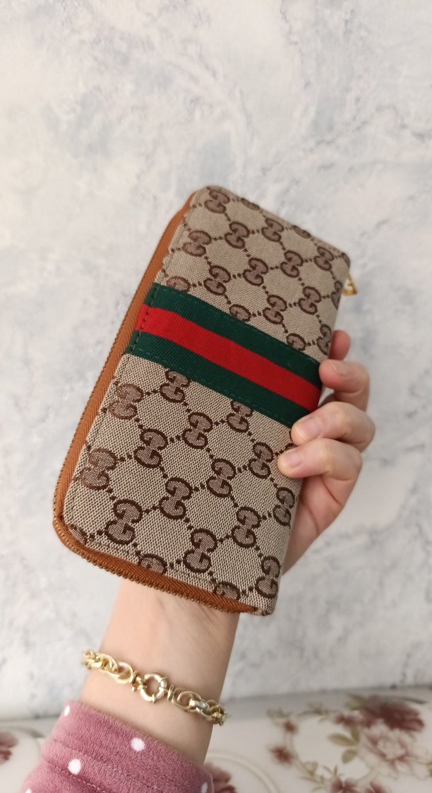 Kahverengi Gucci Baskılı Fermuarlı Cüzdan - Görsel 2