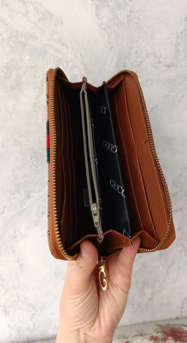 Kahverengi Gucci Baskılı Fermuarlı Cüzdan - Görsel 3