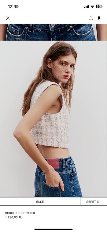 s Beden Zara dokulu crop yelek