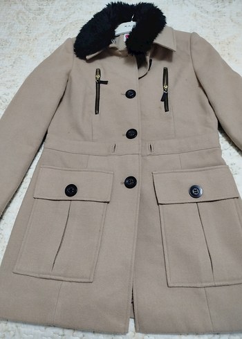 Kürklü Bej Midi Kadın Kaban - Görsel 2