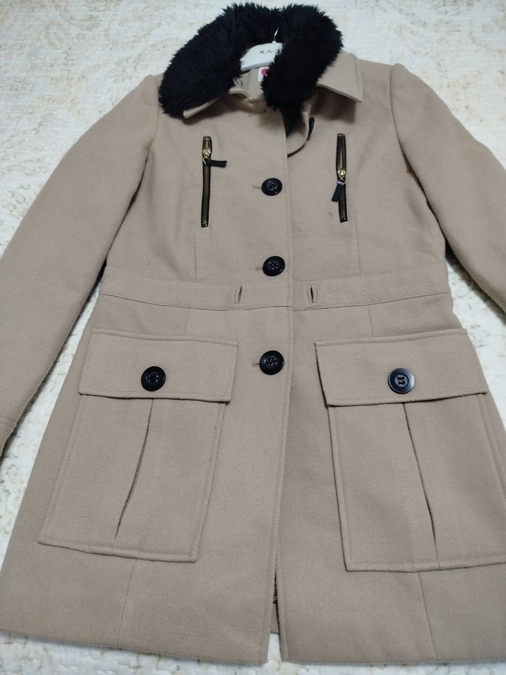 Kürklü Bej Midi Kadın Kaban - Görsel 2