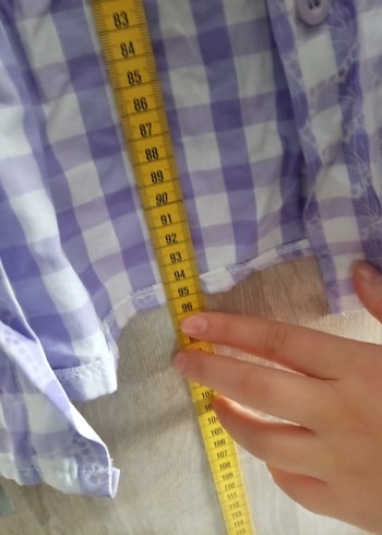 Mor Kareli Uzun Kollu Keten Gömlek Elbise - Görsel 6