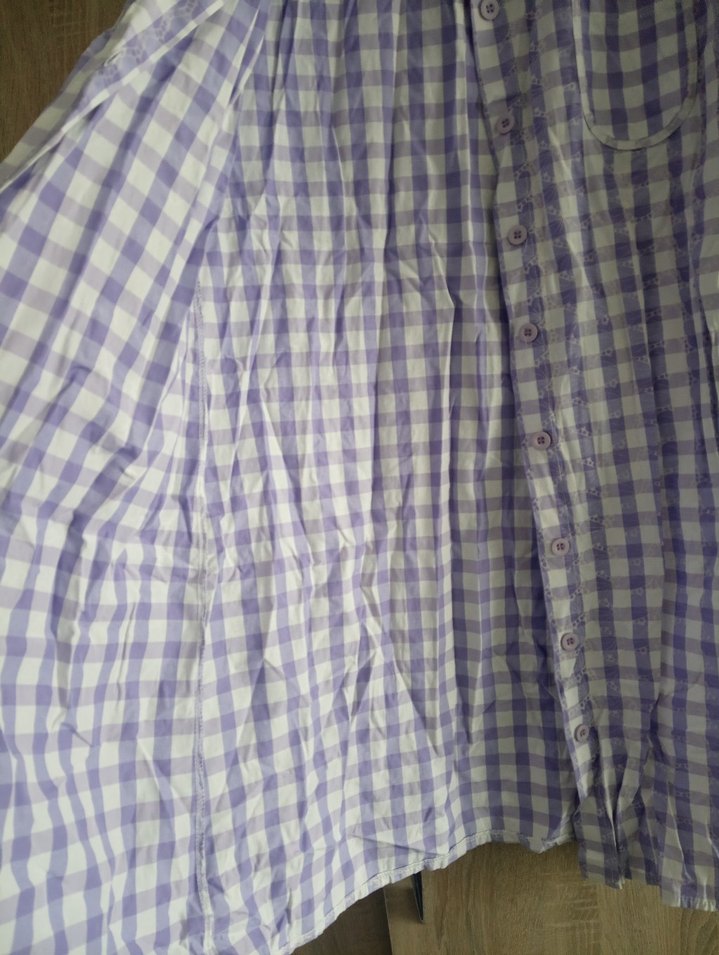 Mor Kareli Uzun Kollu Keten Gömlek Elbise - Görsel 4