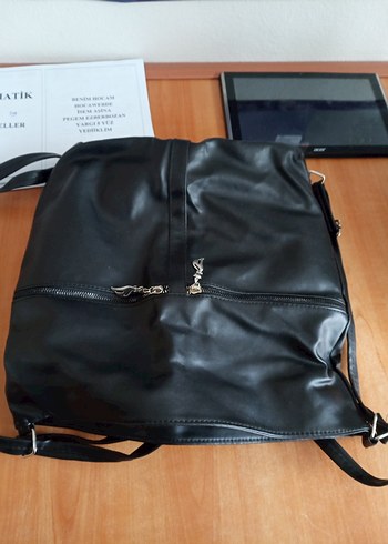 Fermuarlı Siyah Deri Goth Sırt Çantası - Görsel 4