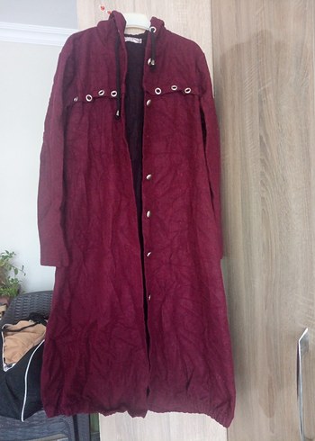 Bordo Kadın Süet Uzun Düğmeli Kaban - Görsel 2