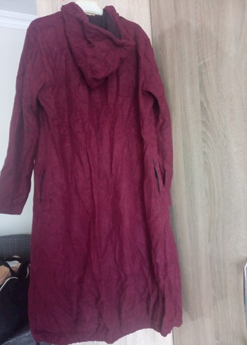 Bordo Kadın Süet Uzun Düğmeli Kaban - Görsel 4