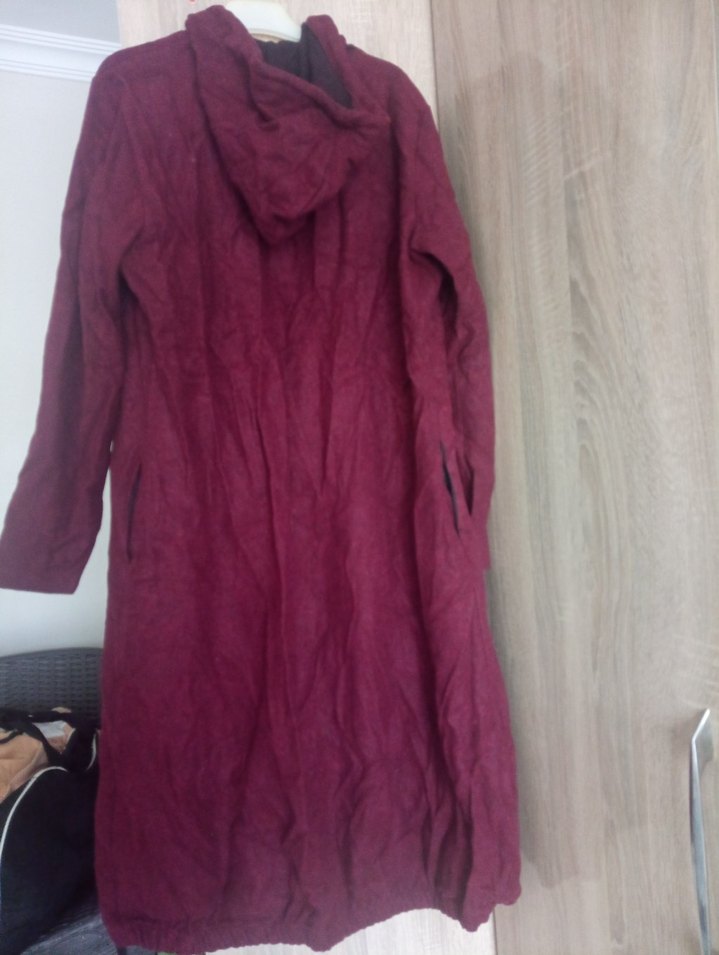 Bordo Kadın Süet Uzun Düğmeli Kaban - Görsel 4