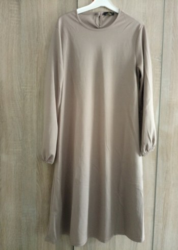 Bej Midi Kadın Tunik, Uzun Kollu, Rahat Kesim - Görsel 4