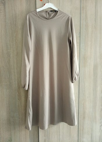 Bej Midi Kadın Tunik, Uzun Kollu, Rahat Kesim - Görsel 2