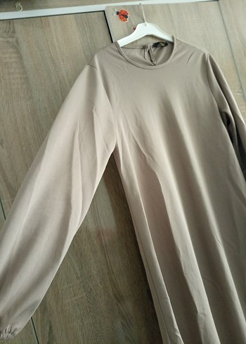 Bej Midi Kadın Tunik, Uzun Kollu, Rahat Kesim - Görsel 3