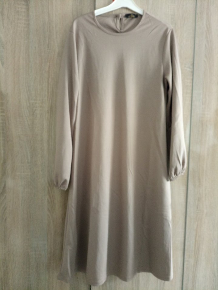 Bej Midi Kadın Tunik, Uzun Kollu, Rahat Kesim - Görsel 4