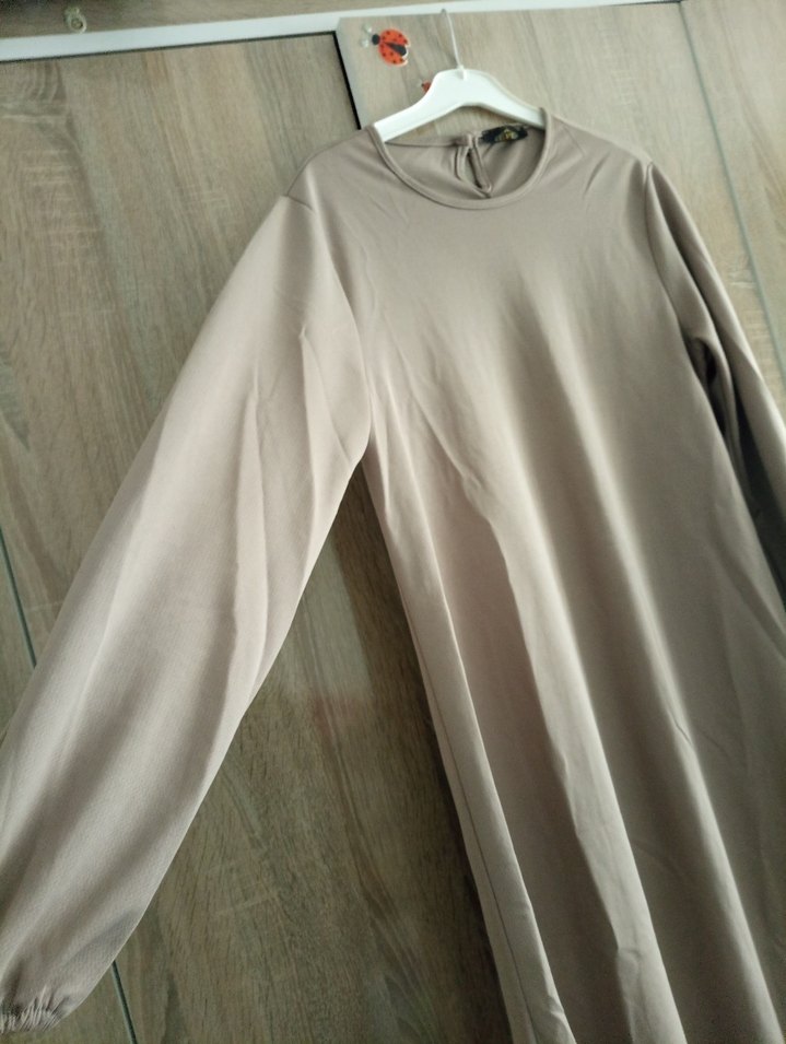 Bej Midi Kadın Tunik, Uzun Kollu, Rahat Kesim - Görsel 3