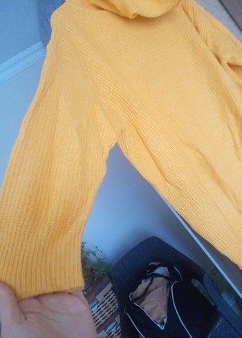 Sarı Boğazlı Örgü Kadın Triko - Görsel 4