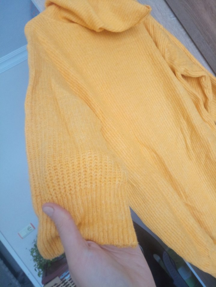 Sarı Boğazlı Örgü Kadın Triko - Görsel 5