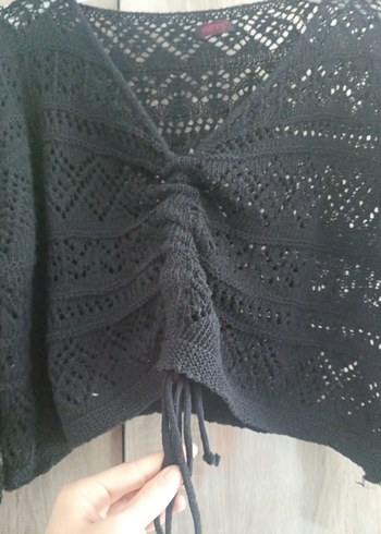 Siyah V Yaka Örgü Kadın Kazak - Görsel 3