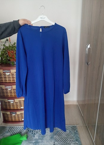 Mavi Uzun Kollu Salaş Midi Tunik - Görsel 2