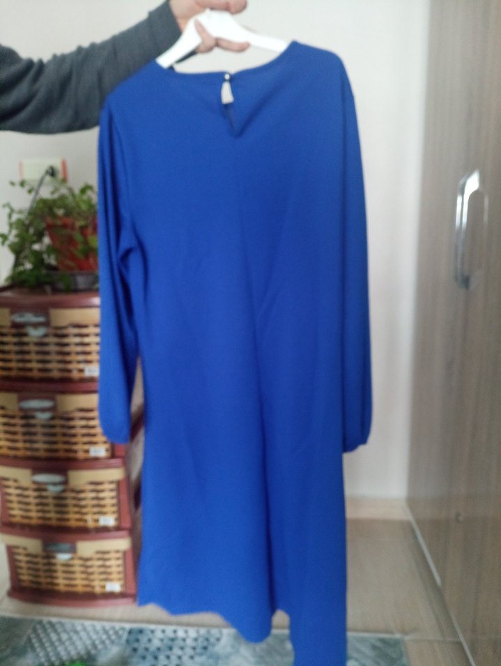 Mavi Uzun Kollu Salaş Midi Tunik - Görsel 3