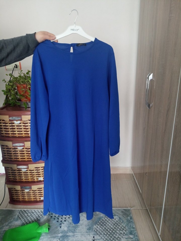 Mavi Uzun Kollu Salaş Midi Tunik - Görsel 2