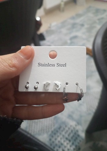 Beyaz Gri Mini Boncuklu Çiçek Küpe Seti 3 lü - Görsel 3