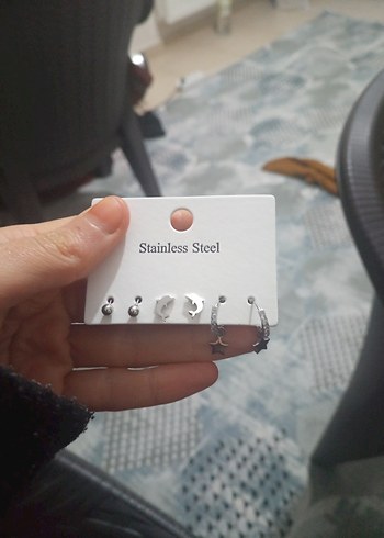 Beyaz Gri Mini Boncuklu Çiçek Küpe Seti 3 lü - Görsel 2