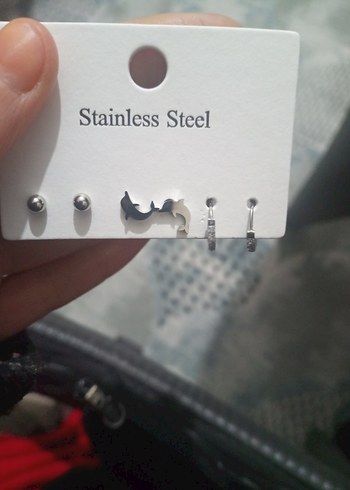 Beyaz Gri Mini Boncuklu Çiçek Küpe Seti 3 lü - Görsel 5