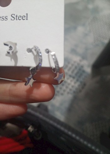 Beyaz Gri Mini Boncuklu Çiçek Küpe Seti 3 lü - Görsel 4