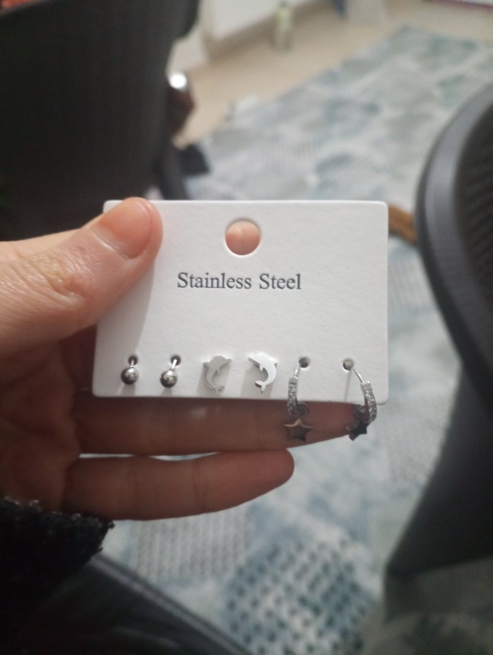 Beyaz Gri Mini Boncuklu Çiçek Küpe Seti 3 lü - Görsel 3