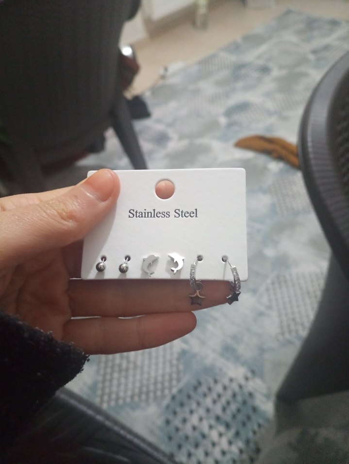 Beyaz Gri Mini Boncuklu Çiçek Küpe Seti 3 lü - Görsel 2