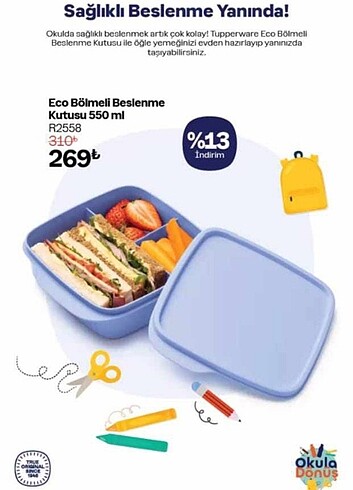 Tupperware bölmeli beslenme kutusu
