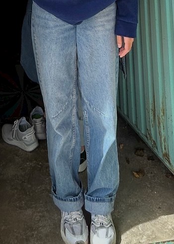 Kadın Mavi Bol Kesim Kot Pantolon - Görsel 5