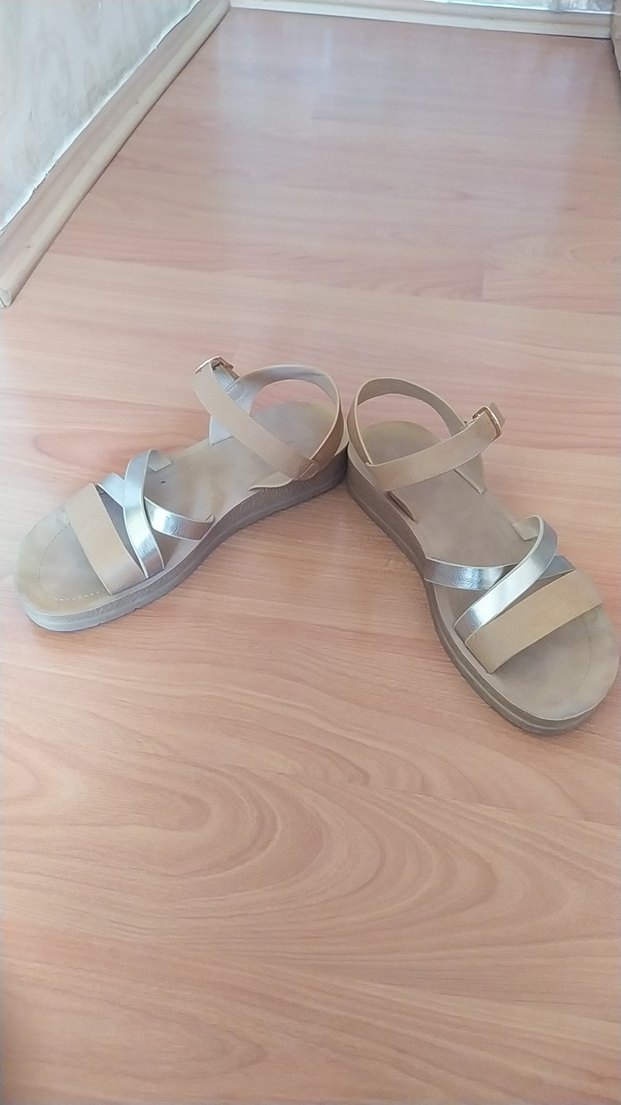 Bej Kadın Dolgu Topuklu Bohem Sandalet - Görsel 3